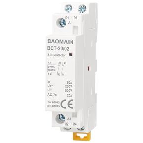 Baomain AC Contactor 20A 2 Pole Normally Closed Universal Circuit Control 35mm DIN Rail Mount CE Listed BCT-20/02 (AC 220V, 2NC)