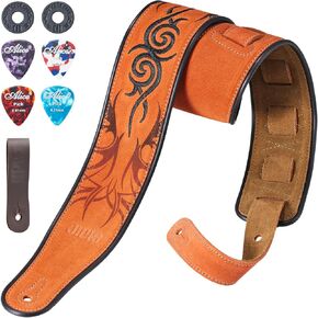 Genuine Leather Guitar Strap Soft Durable Embroidered Belt Adjustable Shoulder Strap for Acoustic Electric Bass Guitars