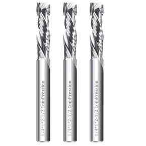 3PCS Carbide Spiral Compression Router Bits 1/4 inch Shank 1/4" Cutting Diameter, Solid Carbide Router Bit for Woodwork CNC Router Bit Engraving Carving Mortise Groove Tools