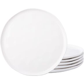 Ceramic Plates,8.0 inch Salad Plates Set of 6,Handmade Porcelain Plates for kitchen with Wavy Edge,Microwave & Dishwasher & Oven Safe,Light weight & Scratch Resistant Dishes-White