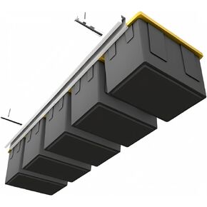 Tote Slide Overhead Garage Storage Rack - Ceiling Tote Slide Holds Up to 5 Tote Bins, Garage Ceiling Storage Racks with Adjustable Rails - 150-Pound Distributed Weight Capacity