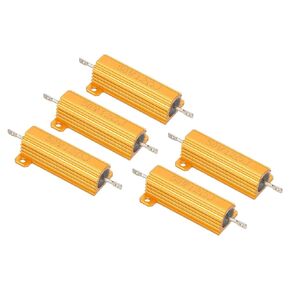 PATIKIL 50W 12 Ohm Aluminum Shell Resistor, 5 Pack Aluminum Housing Resistor Housed Case Wirewound Resistors Screw Tap Power Resistor 5% Tolerance, Golden