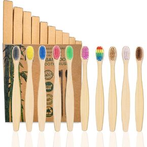 10 Color Kids Bamboo Toothbrushes | BPA Free Soft Bristles Wooden Toothbrushes | Eco-Friendly Biodegradable & Compostable Charcoal Toothbrushes - Economy Family Pack