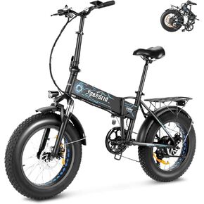 ANCHEER Folding Electric Bike for Adults, Electric Bicycle with 500W Brushless Motor(Peak 800W), 48V/499Wh Hidden Battery, Up to 55 Miles, 20"*4.0 Fat Tire Ebike, 7 Speed Gear
