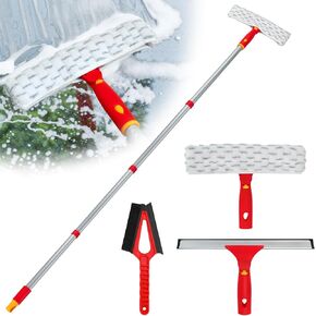 Window Cleaning Kit-58inch Long Handle Squeegee,Microfiber Scrubber Window Cleaner Tool with Window Track Cleaner- Window Washing Kit for Shower Glass Door, Car, Mirror,Outdoor