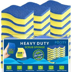 Non-Scratch Dish Scrubber Sponges Kitchen - PUCITY 24 Count Sponge for Dishes Cleaning Washing for Pots, Pans, Glass All, Cleans Fast Without Scratching