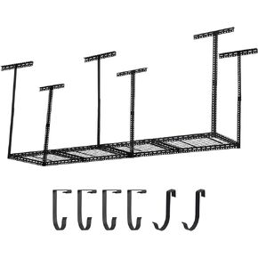 2x8 FT Overhead Garage Storage Rack, 22"-40" Height Adjustable Ceiling Storage Rack 660lbs Weight Capacity, Heavy Duty Metal Hanging Storage Shelves for Garage (Black, Vertical Post x 6)