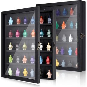 2 Pack Minifigures Display Case Miniature Action Figure Display Box Wood Minifigures Storage Case Wall Mount Display Case Collectibles Display Box for Small Objects 13.78 x 11 Inch
