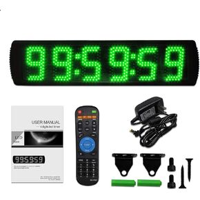 Ganxin 5 Inch 6-Digit LED Race Timing Clock, Running Event Gym Timer Clock for Countdown/Count Up,12/24 Hour Real Time Clock, Stopwatch with Remote Control,Portable Large Wall Clock (Green)