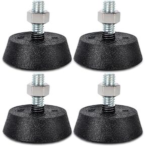 (4 Pack) 3/8" Screw-in Bike Leveling Feet for Peloton Exercise Bikes - Non-Slip Rubber Feet, Fixed Support Screw Foot Pads, Stabilizer Feet Replacement - 1.98" Base Diameter, with Nuts