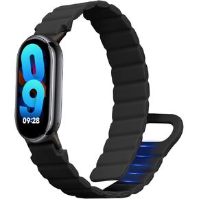 kwmobile Strap Compatible with Xiaomi Mi Band 8 / Mi Band 9 - Silicone Magnetic Closure - 5.5-8.7 inches (14-22 cm) - Black