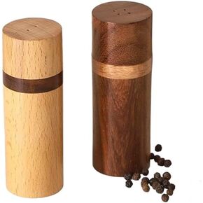 Frescorr - Exclusive Wooden Elegant Salt & Pepper Shakers - Salt and Pepper Mixer Table Top Dinning Table Accessories (SET of 2) (Wooden OAK and Rosewood)