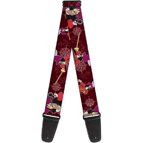 Buckle-Down Guitar Strap - Captain Hook Poses/Nautical Elements Burgundy - 2" Wide - 29-54" Length