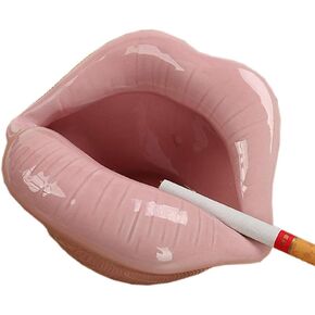 Ceramic Lip Shape Ashtray Cigarette Ash Holder Smoking Accessories Lips Storage Decoration Ashtray Figurines Tabletop Ornaments Creative Cigar Ash Tray For Smokers Home Office Decor (Pink)