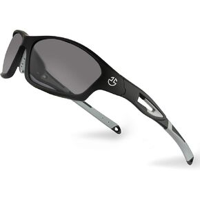 Polarized Sports Sunglasses for Men & Women | UV Protection Mirrored Polarized Lenses, Adjustable Nose Pad, Unbreakable | Fishing, Baseball, Cycling, Golf Running Sunglasses | Hard Zipper Case | Grey