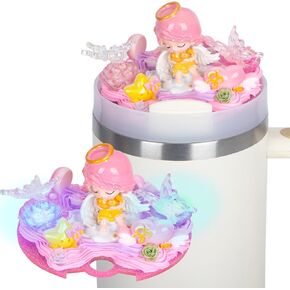 Compatible with Stanley Cup Lid Accessories Charms,Angel Sparkling Flower Charms for Stanley Cups H2.0 Accessories 30oz 40oz (Angel Pink, 40oz)