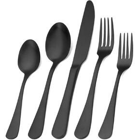 Matte Black Silverware Set, Satin Finish 20-Piece Stainless Steel Flatware Set,Kitchen Utensil Set Service for 4,Tableware Cutlery Set for Home and Restaurant, Dishwasher Safe