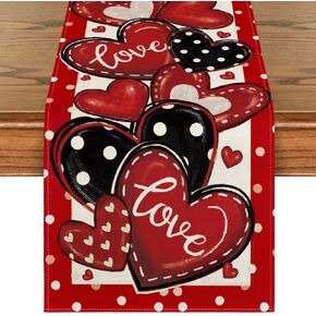Artoid Mode Red Polka Dot Heart Love Valentine's Day Table Runner, Anniversary Wedding Kitchen Dining Table Decoration for Home Party Decor 13x72 Inch