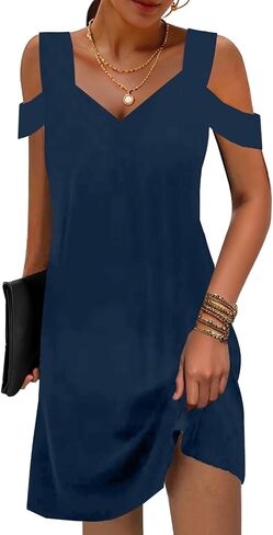 SAUKOLE Womens Sexy Cold Shoulder Dresses Summer Casual Dress Loose Fit Knee Length Dress in Saudi Arabia