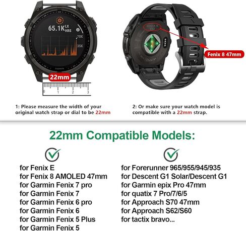 EZMVZKU 22mm Quickfit Sport Band for Garmin Fenix E/Fenix 8 47mm/Fenix 7/7 Pro/6/6 Pro/5/5 Plus,Silicone Watchband Strap for Forerunner 965 955 945/Approach S70 S62/MARQ Adventurer (Gen 2) in Saudi Arabia