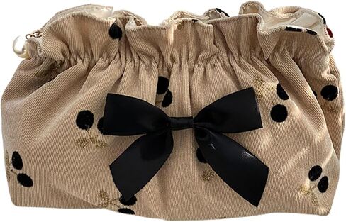 Cosmetic Bag Female Large-Capacity Cosmetic Bag Travel Carrying Bag Corduroy Cherry Bow Storage Bag(style1) in Saudi Arabia
