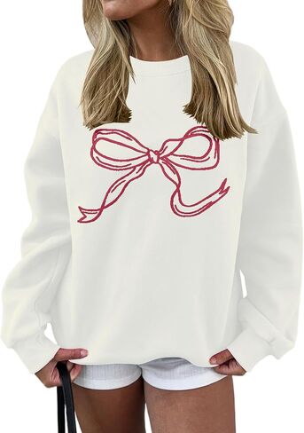 MISSACTIVER Women Bow Graphic Sweatshirts Oversized Pullover Sweatshirts Crewneck Pullover Tops 2024 Fall Fashion Clothes in Saudi Arabia