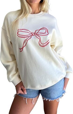 MISSACTIVER Women Bow Graphic Sweatshirts Oversized Pullover Sweatshirts Crewneck Pullover Tops 2024 Fall Fashion Clothes in Saudi Arabia