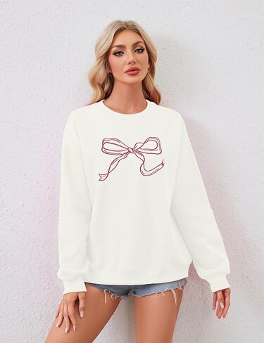 MISSACTIVER Women Bow Graphic Sweatshirts Oversized Pullover Sweatshirts Crewneck Pullover Tops 2024 Fall Fashion Clothes in Saudi Arabia