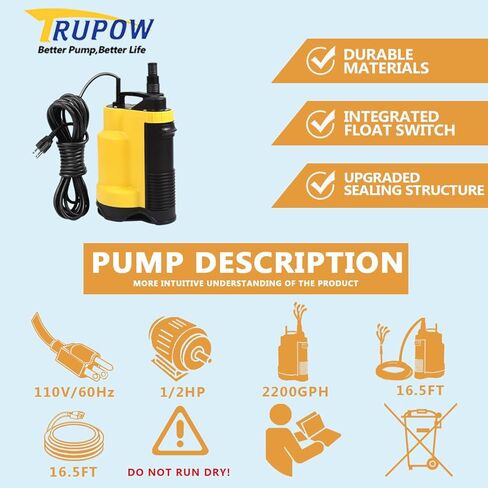 110 فولت 1/2HP 2200GPH فائدة خواصة الصرف الصحي الكهربائية صرف مياه الصرف الصحي نظيفة/نقل المياه القذرة مضخة الحوض مع بنيت في التبديل/إيقاف التشغيل التلقائي in Kuwait