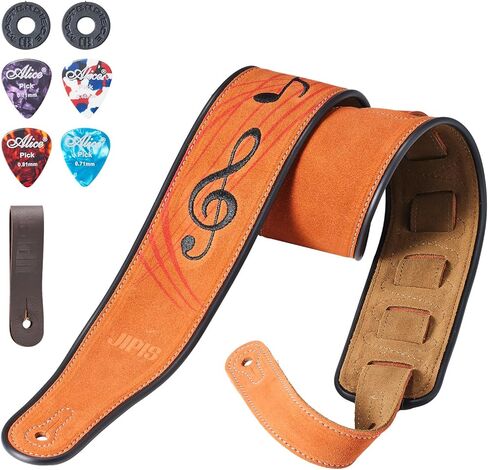 Genuine Leather Guitar Strap Soft Durable Embroidered Belt Adjustable Shoulder Strap for Acoustic Electric Bass Guitars in Saudi Arabia