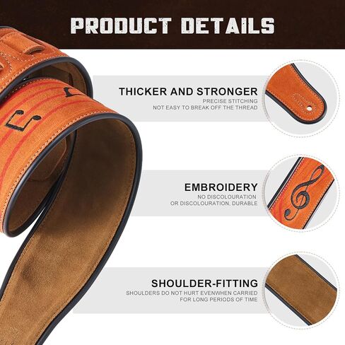 Genuine Leather Guitar Strap Soft Durable Embroidered Belt Adjustable Shoulder Strap for Acoustic Electric Bass Guitars in Saudi Arabia