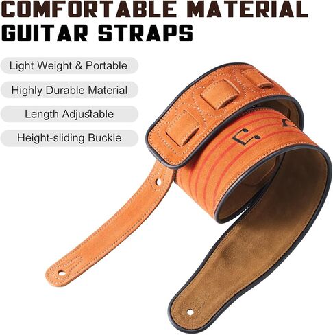 Genuine Leather Guitar Strap Soft Durable Embroidered Belt Adjustable Shoulder Strap for Acoustic Electric Bass Guitars in Saudi Arabia
