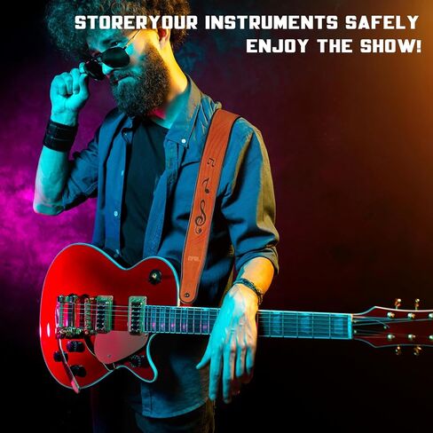 Genuine Leather Guitar Strap Soft Durable Embroidered Belt Adjustable Shoulder Strap for Acoustic Electric Bass Guitars in Saudi Arabia