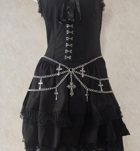 Goth Waist Chain Belt with Cross - Punk Gothic Crossover Body Belly Chains Tassel for Women Girl in Saudi Arabia
