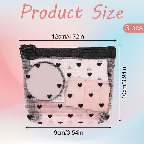 Mini Cosmetic Bags, 2Pcs Heart Print Mini Zipper Mesh Bags, Lipstick Cosmetic Accessories Organizer, Mini Mesh Makeup Bag, Mini Zipper Mesh Cosmetic Bag for Women, Small Makeup Bag for Purse, 2 Sizes in Saudi Arabia