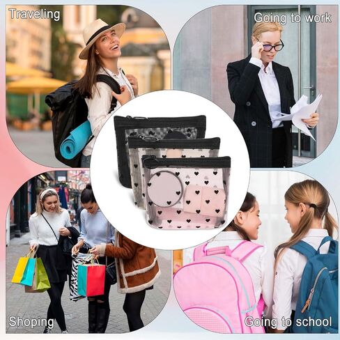 Mini Cosmetic Bags, 2Pcs Heart Print Mini Zipper Mesh Bags, Lipstick Cosmetic Accessories Organizer, Mini Mesh Makeup Bag, Mini Zipper Mesh Cosmetic Bag for Women, Small Makeup Bag for Purse, 2 Sizes in Saudi Arabia