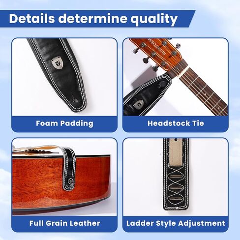 Full Grain Cowhide Leather Guitar Strap Thickened Air Cushion Padded Strap for Acoustic Electric Guitar Bass in Kuwait
