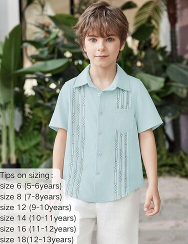 قميص Arshiner Boys من القطن والكتان الكوبي Guayabera قميص كاجوال بأكمام قصيرة وأزرار سفلية قمصان صيفية للشاطئ in Saudi Arabia