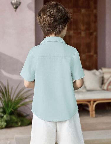 قميص Arshiner Boys من القطن والكتان الكوبي Guayabera قميص كاجوال بأكمام قصيرة وأزرار سفلية قمصان صيفية للشاطئ in Saudi Arabia