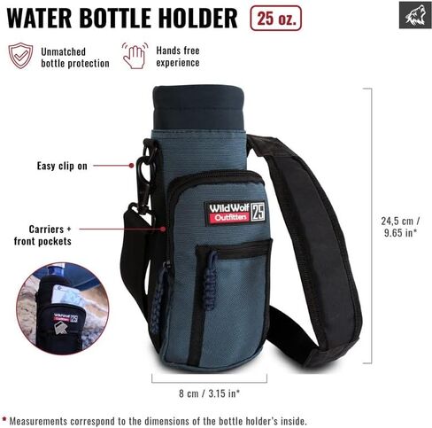 Wild Wolf Outfitters - أفضل حامل لزجاجات المياه رقم 1 لزجاجات سعة 25 أونصة - يمكنك حمل القارورة وحمايتها وعزلها باستخدام هذا الحامل من الدرجة العسكرية المزود بجيبين وحزام كتف مبطن قابل للتعديل. in Kuwait