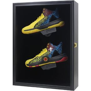 Memorabilia Sports Shoes Display Frame Case Lockable Wall Mount Wooden Cleat Sneaker Cabinet Storage Shelves Box for Football Basketball Sports Shoes Display with Anti-Fade UV Protection Acrylic Door