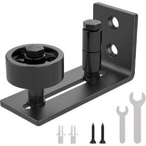 WINSOON Sliding Barn Door Floor Guide Wall Mounted Hardware for Flush Bottom Adjustable Stay Rollers,8 Setup Options,Smooth Wheels Fit Most Closet Pocket Doors, Black