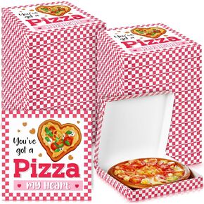 Gersoniel 24 Pcs Valentine Mini Pizza Box 6.3 x 6.3 x 0.9 Inch Mini Pizza Box Takeout Boxes Food Delivery Boxes for Valentine's Day Celebrations Christmas Birthdays Party Favors Weddings