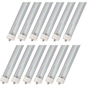 8 Foot LED Bulbs, 50W FA8 Single Pin Base, 6000LM 5000K Led Tube Light, Replace T8 T10 T12 Fluorescent Light(Clear Cover 12 Pack)