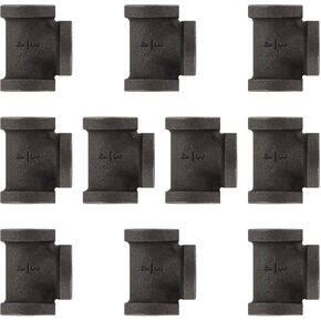 10 Pack 3/4 inches Tees Malleable Cast Iron Pipe, Industrial Pipe for Threaded Black Pipes and Fittings, DIY Steampunk Industrial Vintage Style.