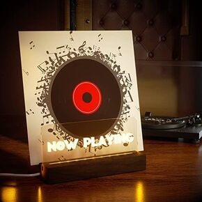 Now Playing Vinyl Record Stand - LED Lighting Display, Solid Walnut & Acrylic,Vinyl Record Holder for LP Albums, Warm Lights (Walnut)