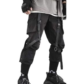 Men's Jogger Pants Punk Cargo Baggy Techwear Hip Hop Harem Pants Streetwear Tactical Track Pants Black White
