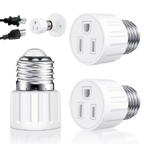 (2 Packs) 3 Prong Light Socket to Plug Adapter, E26 E27 Light Socket Outlet Adapter Polarized Light Socket Plug Adapter, Stability Performance & Professional Materials Light Socket Adapter (White)