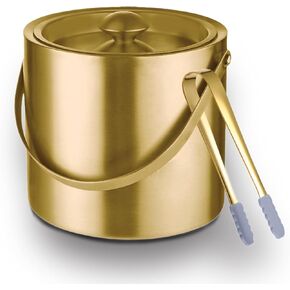Gold Ice Bucket with Lid, Handle and Tong Insulated Stainless Steel Champagne Bucket 3L Wine Bucket for Party Bar Cart Accessories Large Double Wall Bucket Keep Frozen