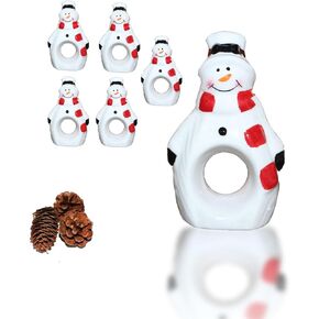 Christmas Napkin Rings,Ceramic Napkin Rings Set of 6,Snowman Napkin Holder